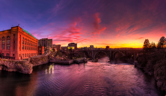 Spokane Falls Sunset Panorama