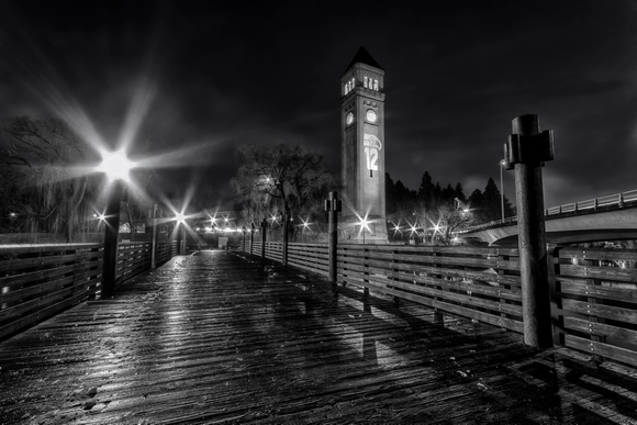 Riverfront Park Clocktower Seahawks Black and White